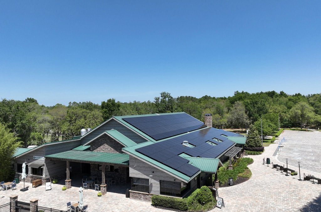 Aerial view of the Black Prong pavilion solar array