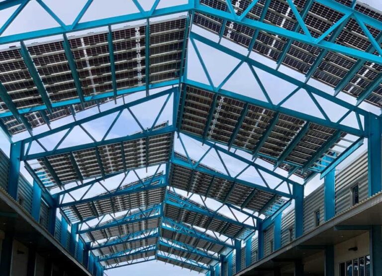 View from beneath a solar parking canopy at San Felasco Tech City